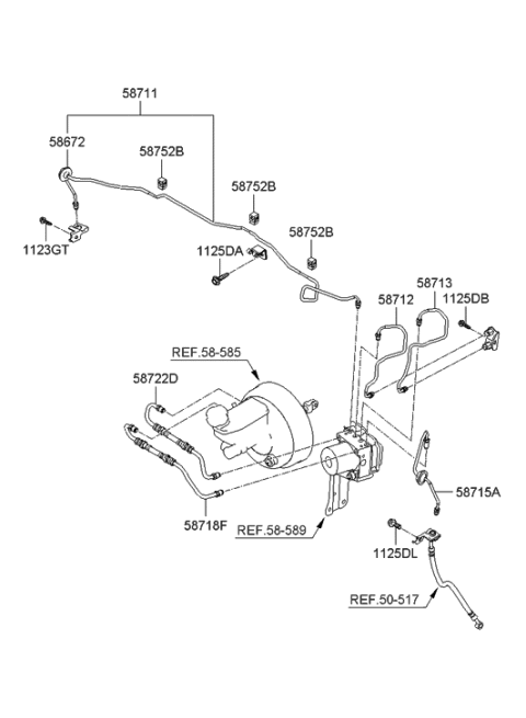 2009 Hyundai Santa Fe Clip-Brake Fluid Line Diagram for 58752-0W000