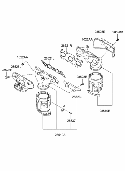 2009 Hyundai Santa Fe Exhaust Manifold Catalytic Assembly, Left Diagram for 28510-3E830