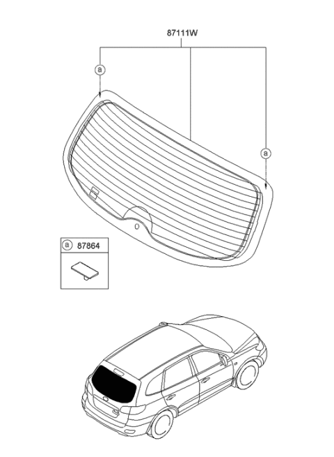 2009 Hyundai Santa Fe Rear Window Glass & Moulding Diagram