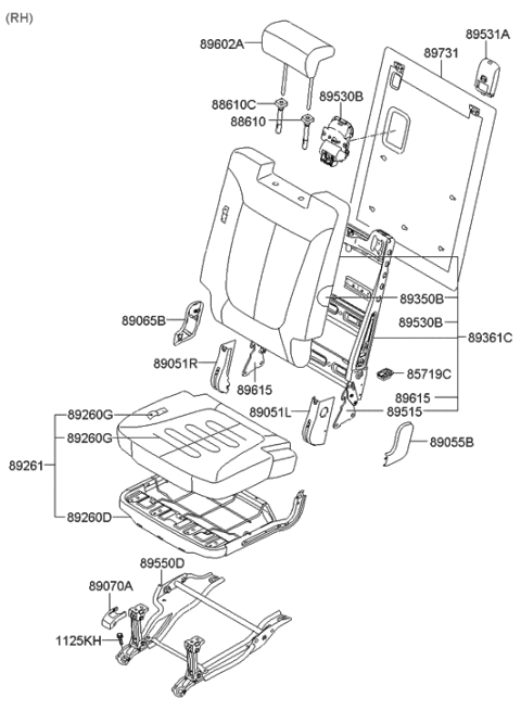 2008 Hyundai Santa Fe Cushion Assembly-3RD,RH Diagram for 89200-0W400-J9Y