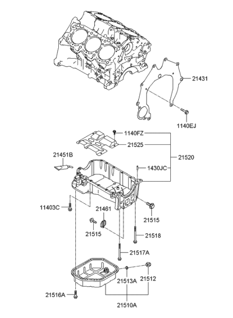 2009 Hyundai Santa Fe Old Body Style Belt Cover & Oil Pan Diagram 2