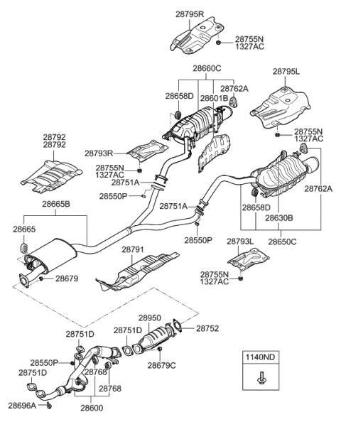 2009 Hyundai Santa Fe Old Body Style Muffler & Exhaust Pipe Diagram 2