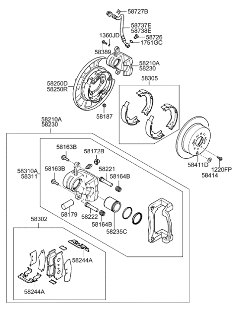 2008 Hyundai Santa Fe Rear Disc Brake Pad Kit Diagram for 58302-2BA40