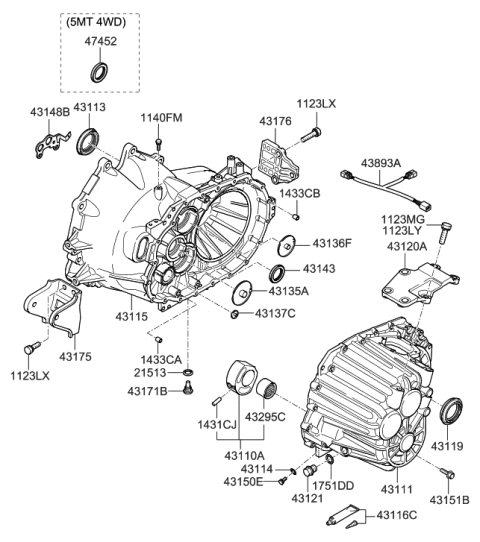 2009 Hyundai Santa Fe Old Body Style Transaxle Case-Manual Diagram