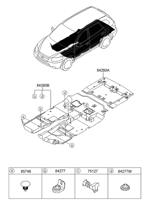 2009 Hyundai Santa Fe Carpet Assembly-Front Floor Diagram for 84260-0W012-WK