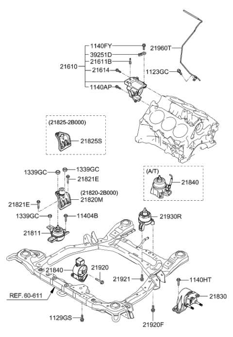 2009 Hyundai Santa Fe Old Body Style Engine & Transaxle Mounting Diagram 1