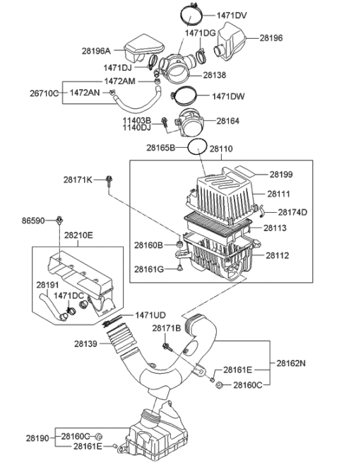 2008 Hyundai Santa Fe Hose-Air Intake Diagram for 28138-2B100