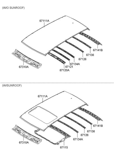 2009 Hyundai Santa Fe Old Body Style Roof Panel Diagram
