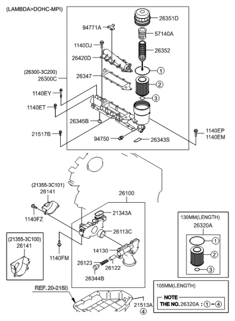 2020 Hyundai Veloster N Engine Oil Filter Assembly Diagram for 26300-3E010