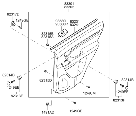 2020 Hyundai Venue Rear Power Window Sub Switch Assembly, Left Diagram for 93580-2B000-WK