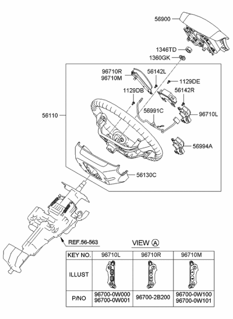2020 Hyundai Venue Steering Remote Cruise Switch Assembly Diagram for 96700-0W100-WK