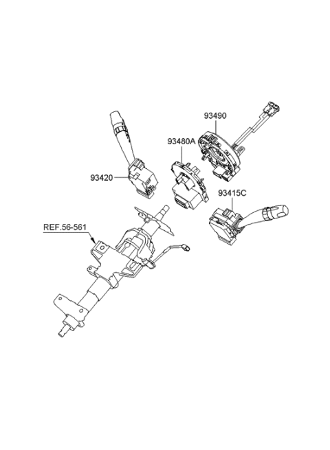 2008 Hyundai Santa Fe Connector Cable Assembly Diagram for 93490-2B300