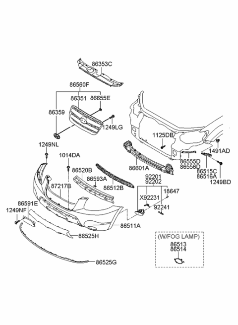 2009 Hyundai Santa Fe Old Body Style Front Bumper Diagram