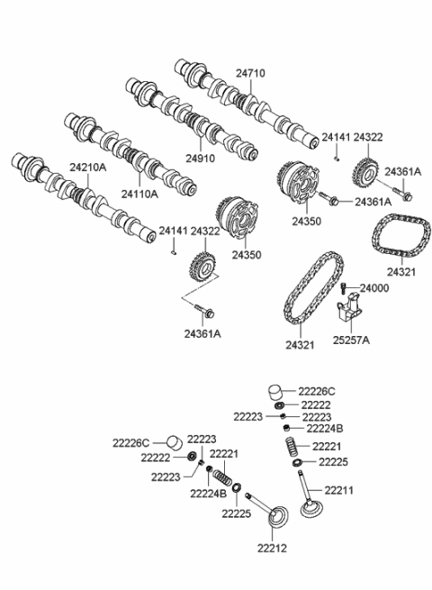 2007 Hyundai Santa Fe Tappet Diagram for 22226-3E031