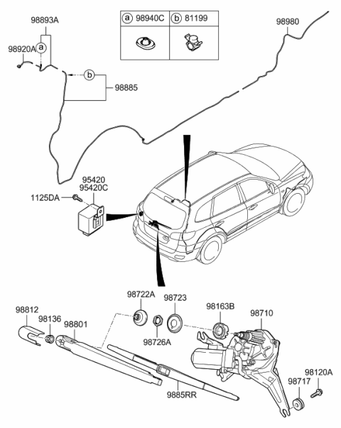 2008 Hyundai Santa Fe Relay Assembly-Rear Wiper Diagram for 95420-2L500