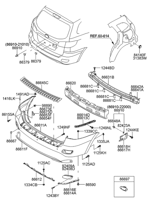 2008 Hyundai Santa Fe Lip Assembly-Rear Bumper,Center Diagram for 86621-2B010