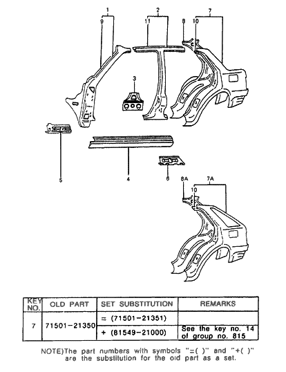 1989 Hyundai Excel Side Body Diagram 2