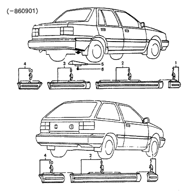 1987 Hyundai Excel Body Side Trim Diagram 1