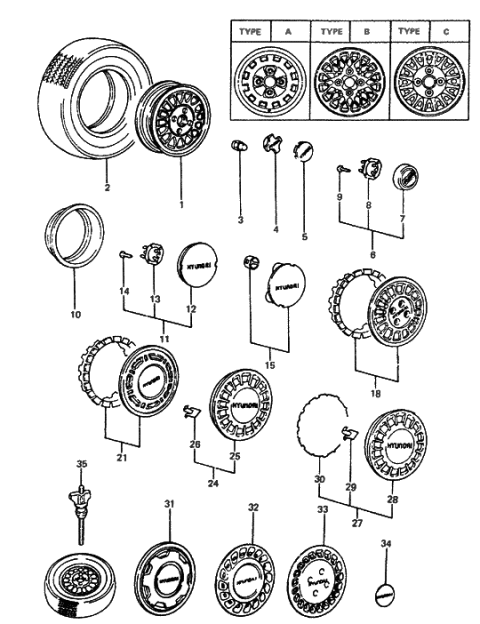 1988 Hyundai Excel Aluminium Wheel Hub Cap Assembly Diagram for 52960-21220