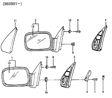 1985 Hyundai Excel Outside Rear View Mirror Diagram 1