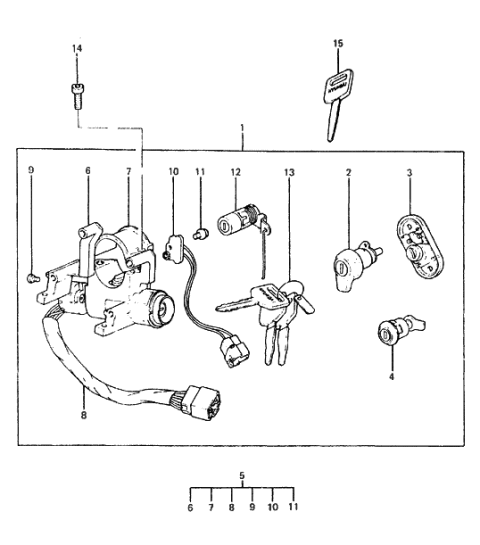 1987 Hyundai Excel Lock Key & Cylinder Set Diagram for 81905-21240