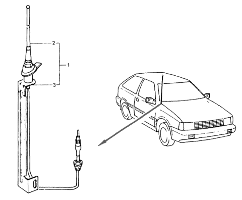 1989 Hyundai Excel Radio Antenna Assembly Diagram for 96200-21302