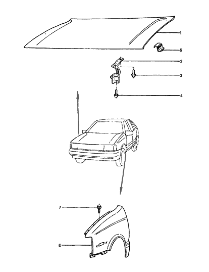 1985 Hyundai Excel Fender & Hood Panel Diagram