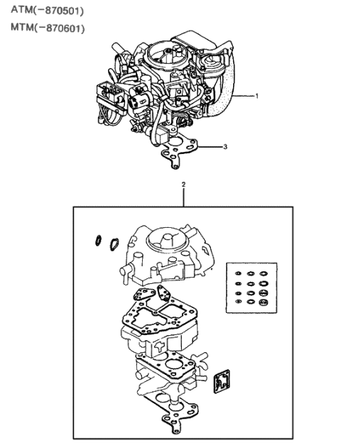 1985 Hyundai Excel Carburetor Assembly Diagram for 32110-21361
