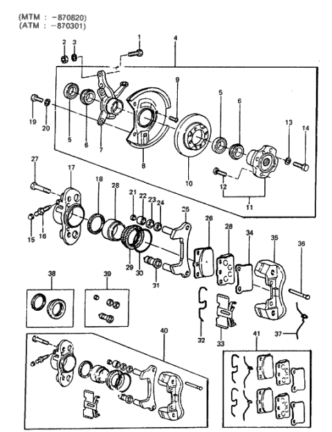 1986 Hyundai Excel Front Axle & Brake Diagram 1