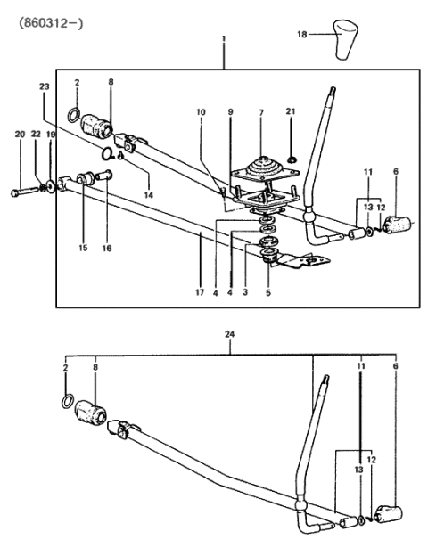 1985 Hyundai Excel T/M Gear Shift Control Diagram 2