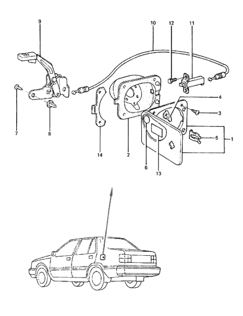 1985 Hyundai Excel Handle Assembly-Fuel Filler Door Diagram for 81570-21001