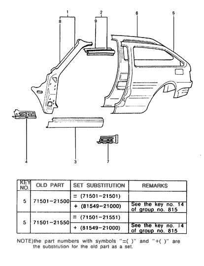 1989 Hyundai Excel Side Body Diagram 1