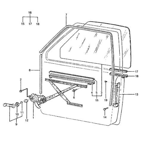 1988 Hyundai Excel Front Door Window Operating Diagram