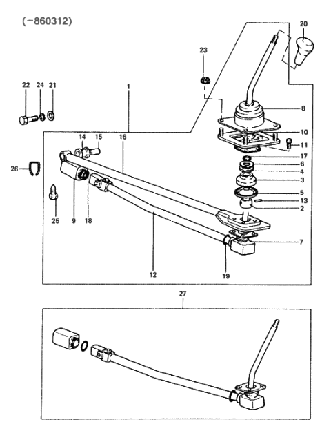 1988 Hyundai Excel T/M Gear Shift Control Diagram 1