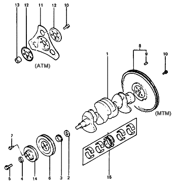 1986 Hyundai Excel Crankshaft & Fly Wheel Diagram