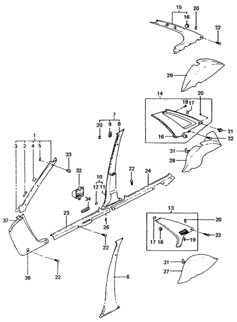 1986 Hyundai Excel Interior Side Trim Diagram