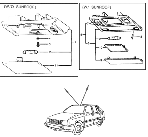 1987 Hyundai Excel Lamp Assembly-Room Diagram for 92800-21010-BF