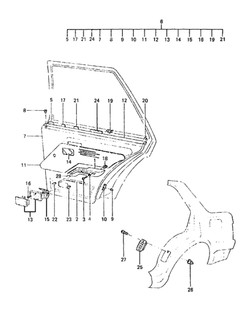 1986 Hyundai Excel Panel Complete-Rear Door Trim,RH Diagram for 83302-21050-BC