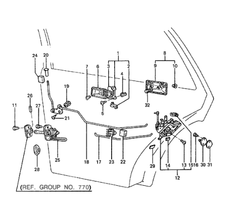 1985 Hyundai Excel Rear Door Inside Handle Rod, Left Diagram for 81471-21000