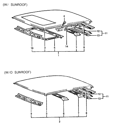 1987 Hyundai Excel Rail-Roof Center Diagram for 67125-21200