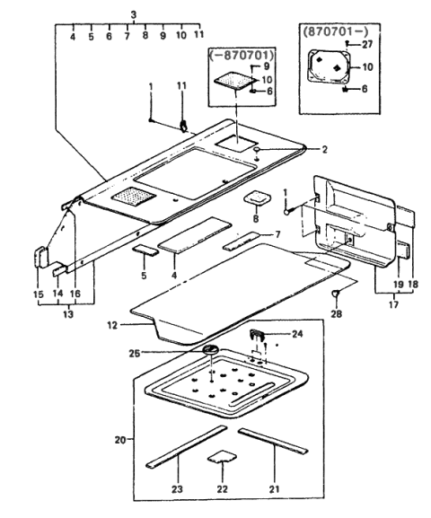 1986 Hyundai Excel Rear Package Tray Diagram