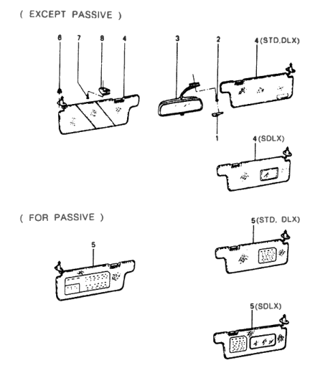 1988 Hyundai Excel Inside Mirror & Sunvisor Diagram