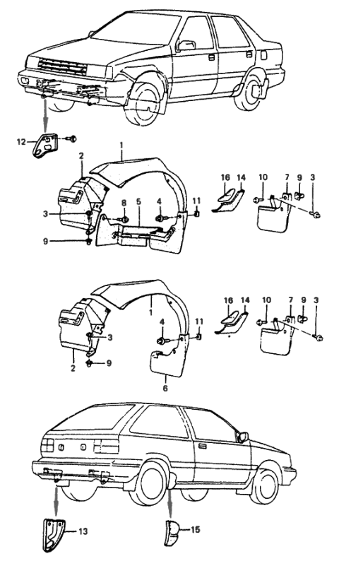 1986 Hyundai Excel Rear Wheel Mud Guard Assembly, Left Diagram for 86481-21001