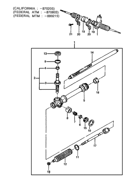 1989 Hyundai Excel Pinion Assembly-Steering Gear Box Diagram for 56510-21010
