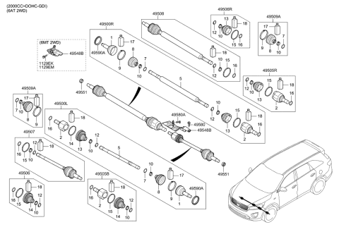 2022 Hyundai Venue Boot Kit-Front Axle Differential Side Diagram for 49542-D3010