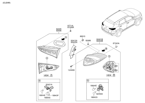 2018 Hyundai Tucson Rear Combination Holder & Wiring,Exterior Diagram for 92480-D3110