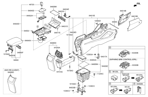 2017 Hyundai Tucson Console Armrest Assembly Diagram for 84660-D3000-TGG