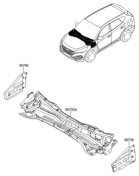 2021 Hyundai Tucson Panel-Cowl Side Outer Upper,RH Diagram for 66728-D3000