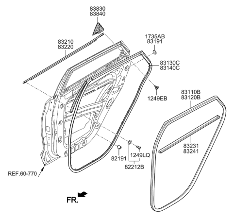 2016 Hyundai Tucson Weatherstrip Assembly-Rear Door Side RH Diagram for 83140-D3000