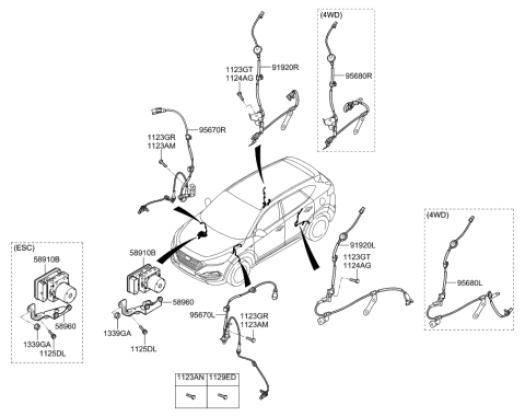 2018 Hyundai Tucson Sensor Assembly-Abs Real Wheel ,RH Diagram for 95681-D3200